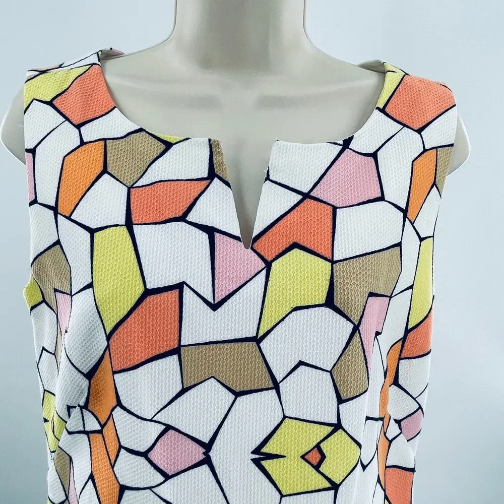 Cece's New York White Yellow Abstract 70s Vibe Sleeveless Lined Shift Dress 6 - Picture 4 of 9